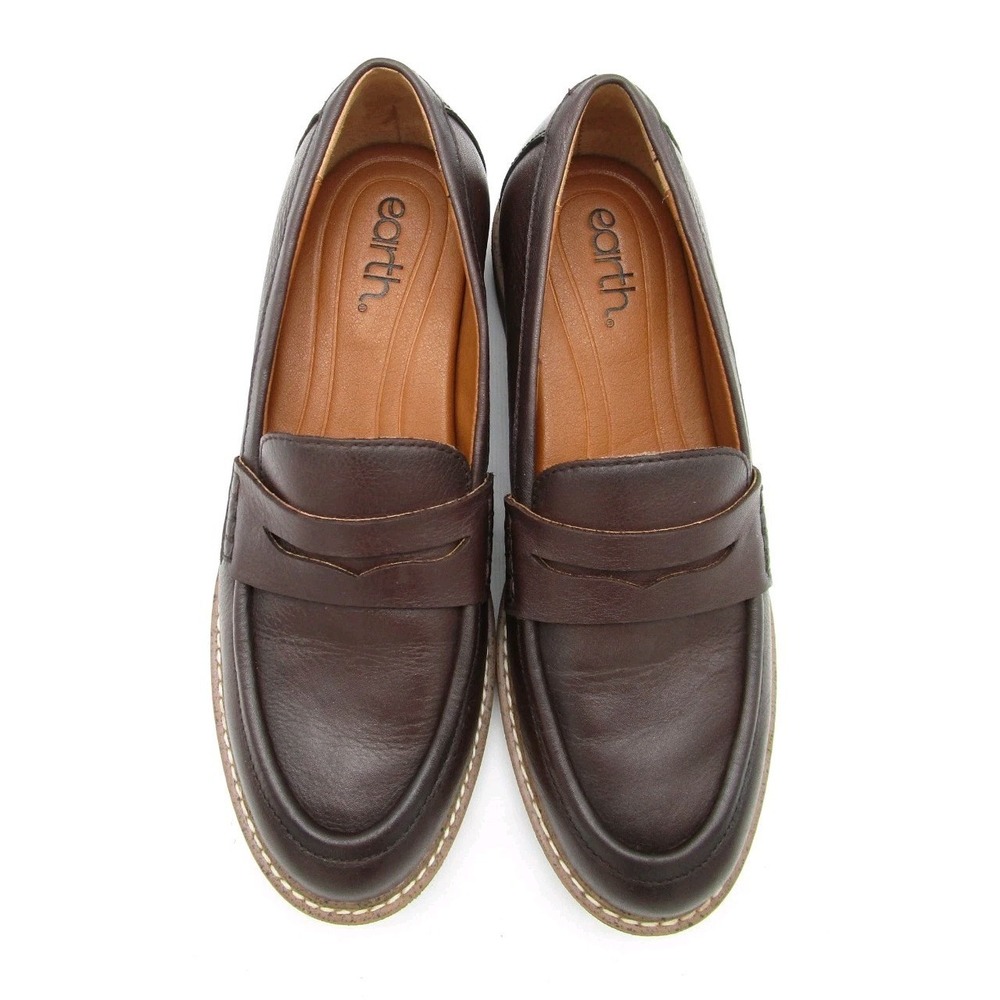 Earth Javas Penny Loafers Brown Leather Comfort Shoes Womens Size 7M EUC